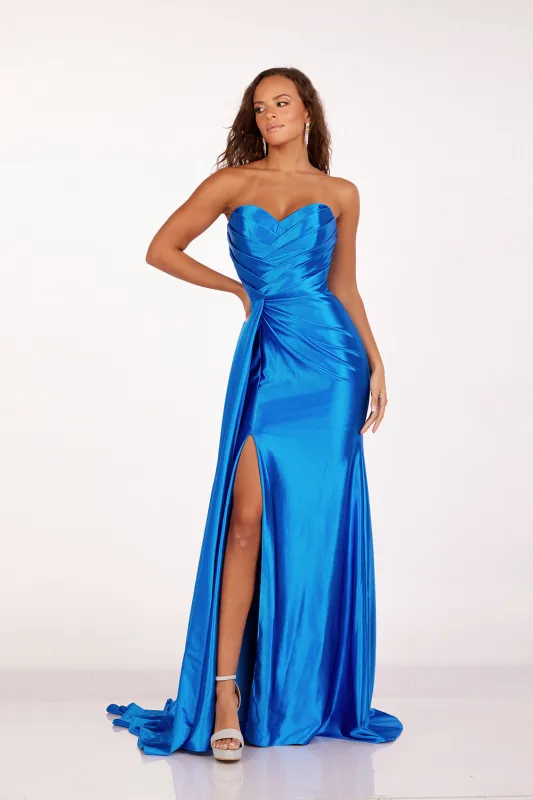 Abby Paris 90215 Pleated Strapless Sweetheart Slit Gown made by Alberto Nardoni