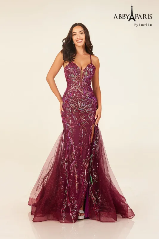 Abby Paris 90332 Beaded Sleeveless Slit Evening Gown by Lucci Lu made by Alberto Nardoni