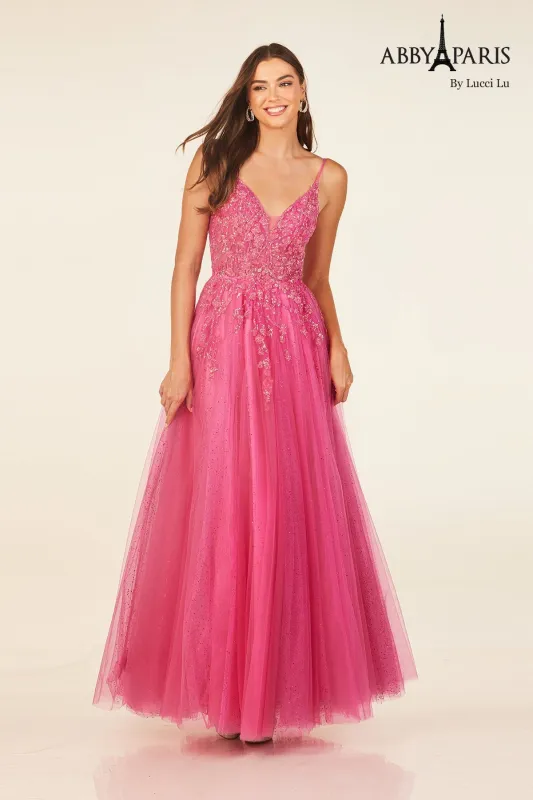Abby Paris 90319 Applique Sleeveless A-line Evening Gown by Lucci Lu made by Alberto Nardoni