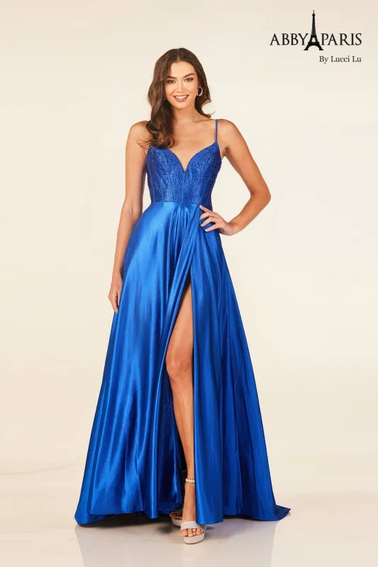 Abby Paris 90300 Heat Stone Sleeveless A-line Slit Gown by Lucci Lu made by Alberto Nardoni