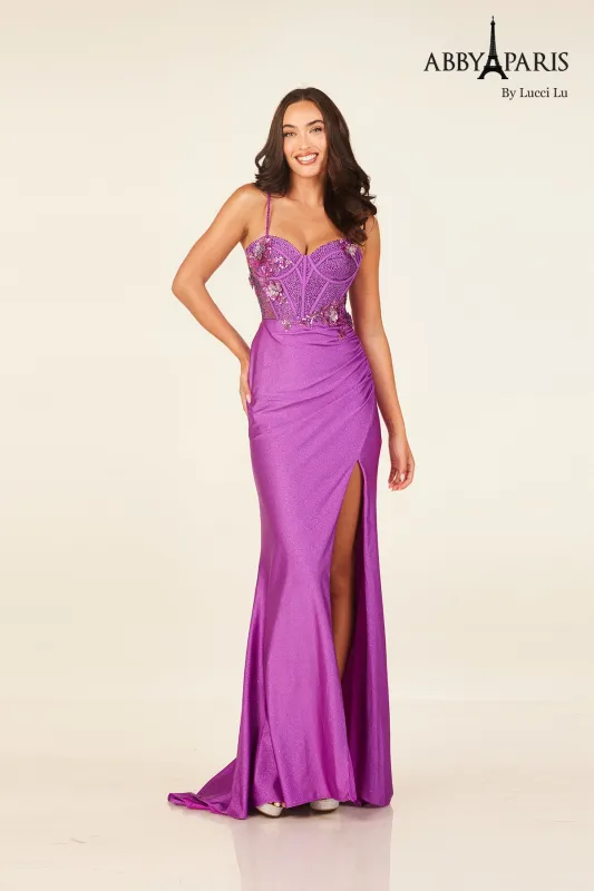 Sweetheart Glitter Applique Gown with Slit - Abby Paris 90295 made by Alberto Nardoni