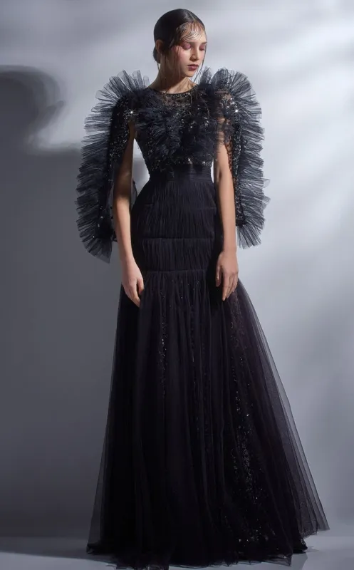 Gaby Charbachy G1275 High Neck Black Glitter A-Line Gown by MNM Couture made by MNM Couture