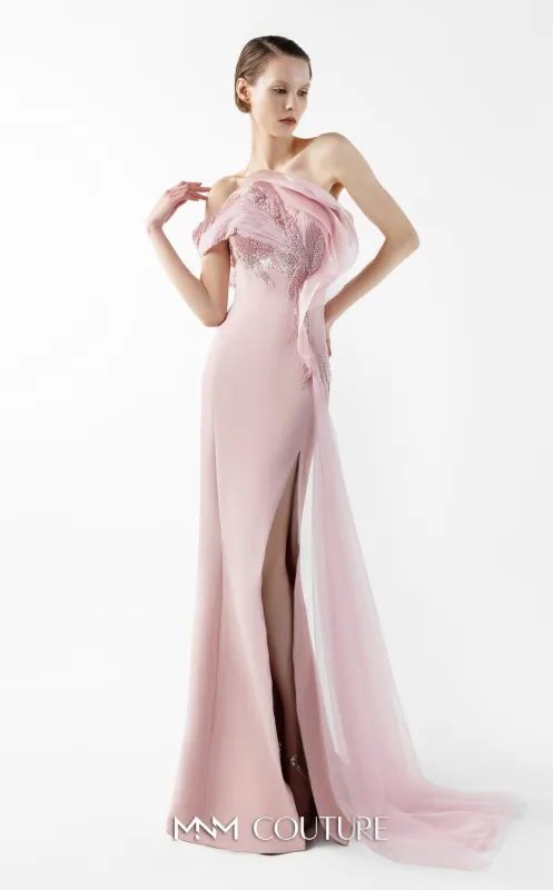 Gaby Charbachy G2031 Open Back High Slit Pink Couture Gown made by MNM Couture
