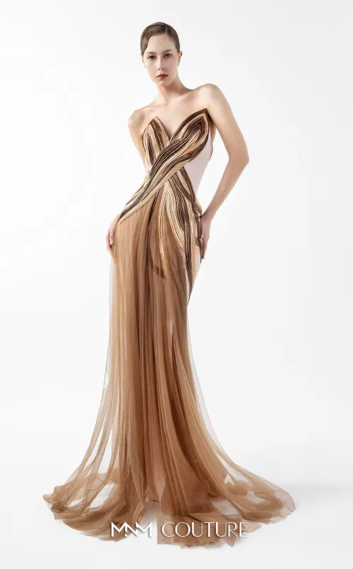 Gaby Charbachy G2038 Off-Shoulder Bronze Couture Gown by MNM Couture made by MNM Couture