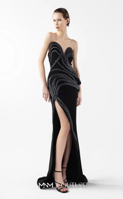 Gaby Charbachy G2048 Black Off-Shoulder Slit Gown by MNM Couture made by MNM Couture
