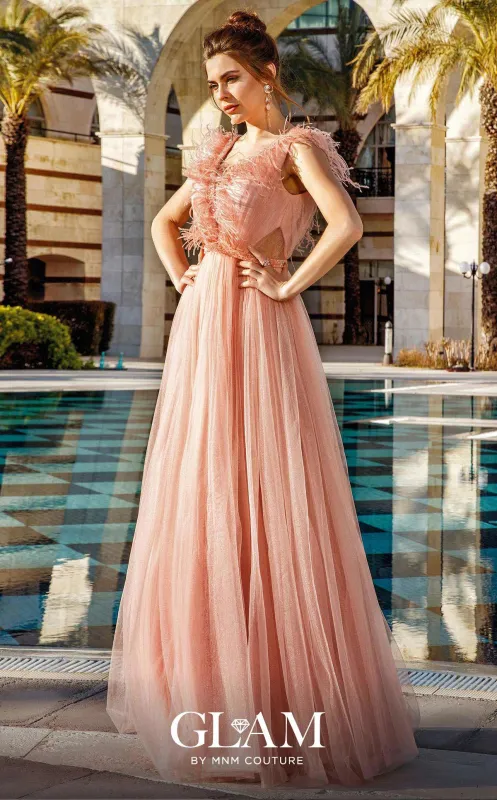 MNM Couture M1098 Silver Asymmetric Embroidered Gown with Cape Sleeve made by MNM Couture