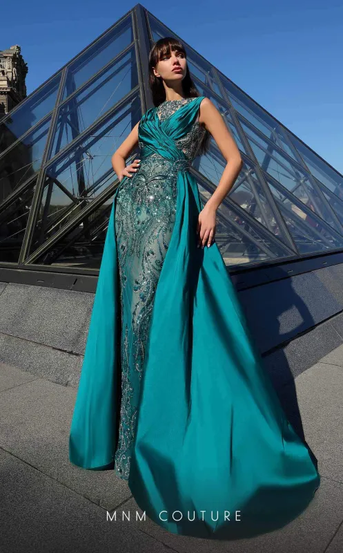 MNM Couture K4007 Satin Mermaid Gown in Petrol with Beading made by MNM Couture