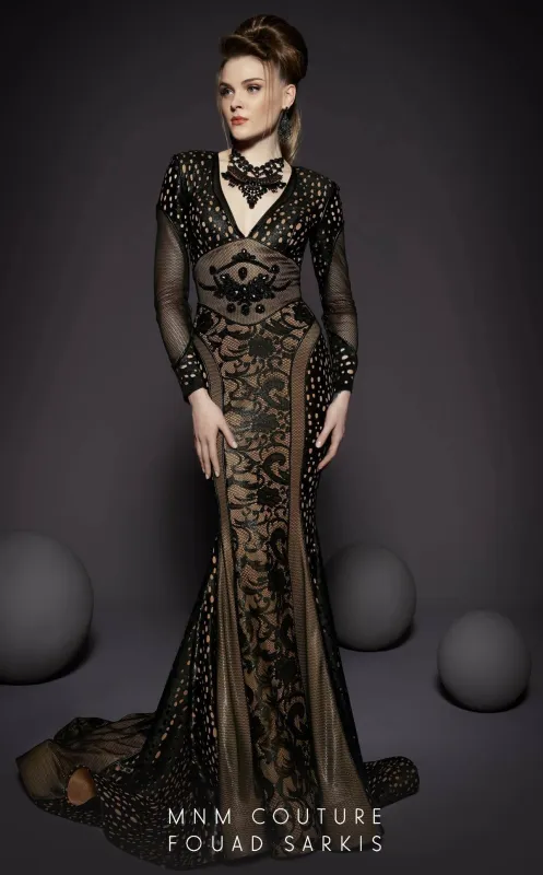 MNM Couture 2468 Black Lace Sheath Evening Gown - Size 4 made by MNM Couture