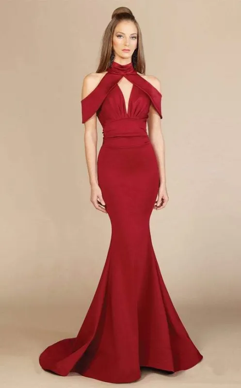 MNM Couture S0005 Mermaid Gown with Cold Shoulder Cutouts - Red made by MNM Couture