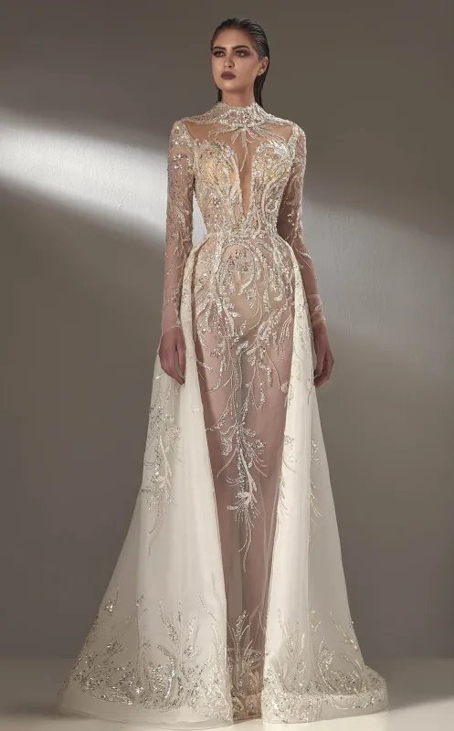 MNM Couture K3895 Off-White Beaded Lace Gown with Overlay Skirt made by MNM Couture