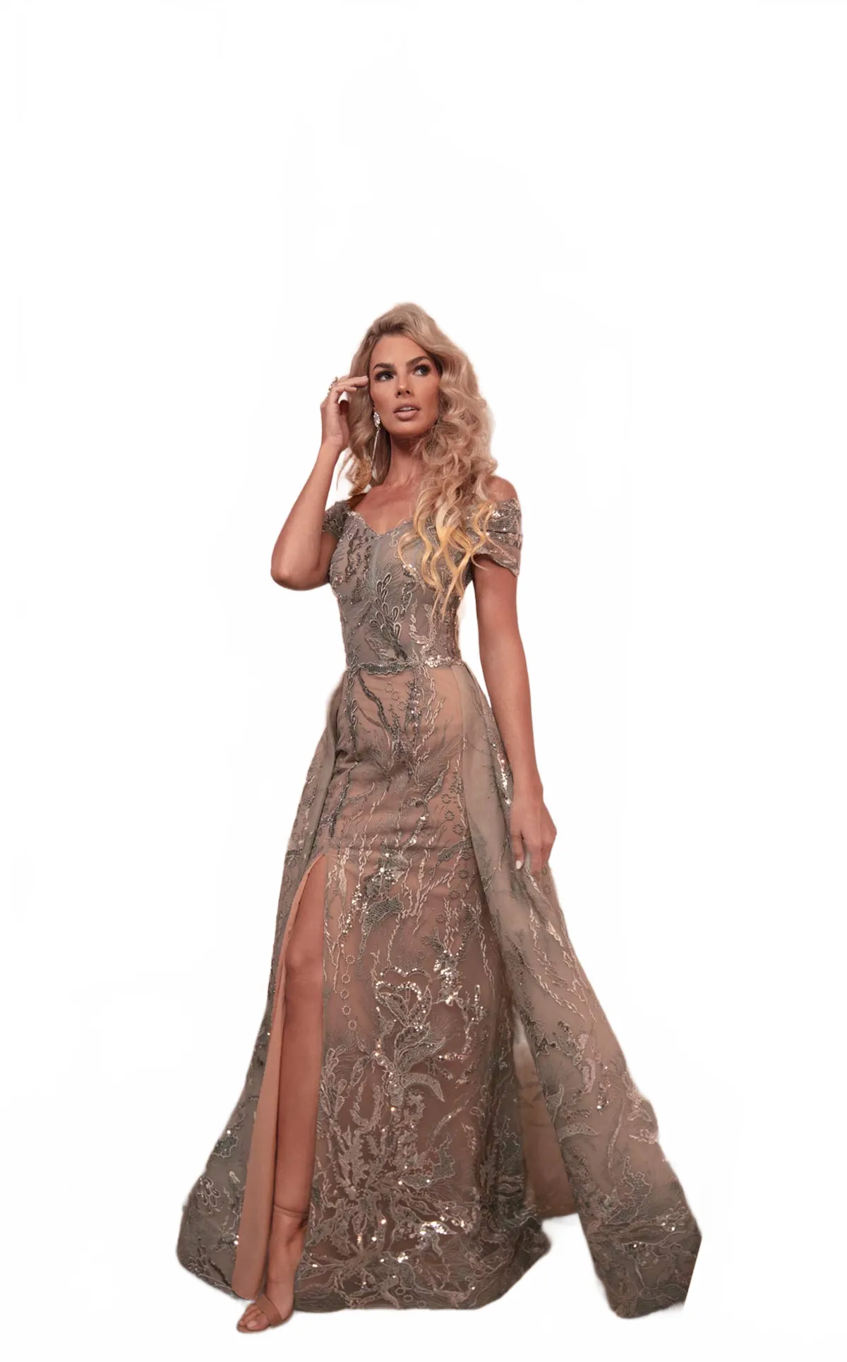 MNM Couture M0102 Dusty Green Off-Shoulder Embellished Gown sold by Alberto Nardoni product image thumbnail 5