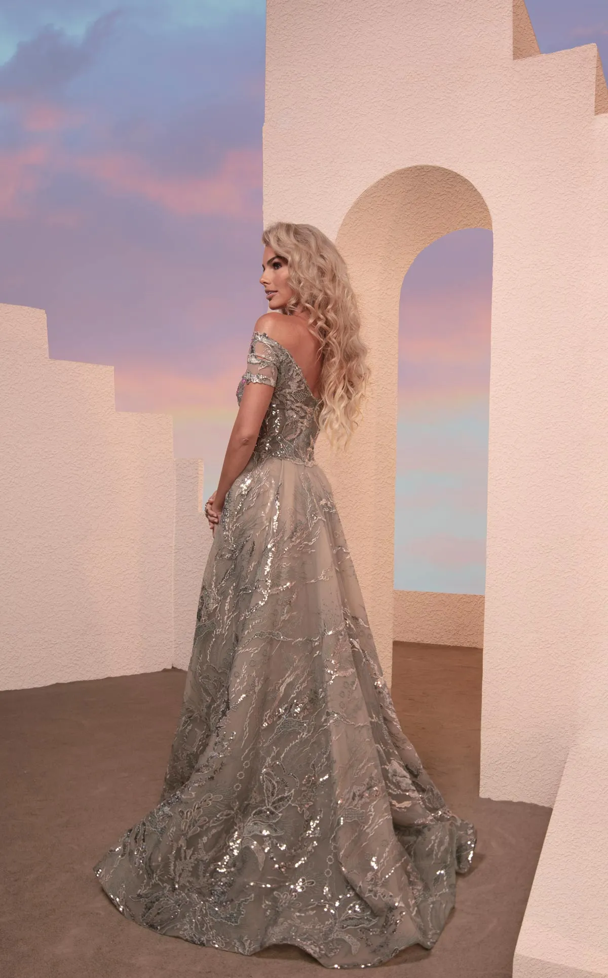 MNM Couture M0102 Dusty Green Off-Shoulder Embellished Gown sold by Alberto Nardoni product image thumbnail 2