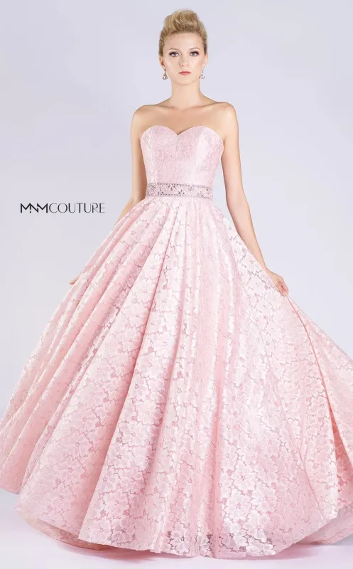 MNM Couture M0060 Strapless Sweetheart Lace Gown in Pink made by MNM Couture