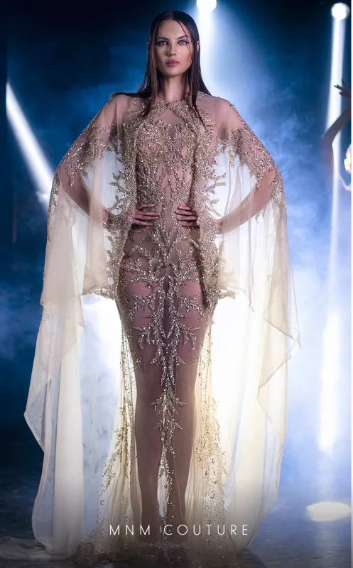 MNM Couture K3960 Beige Embellished Evening Gown made by MNM Couture