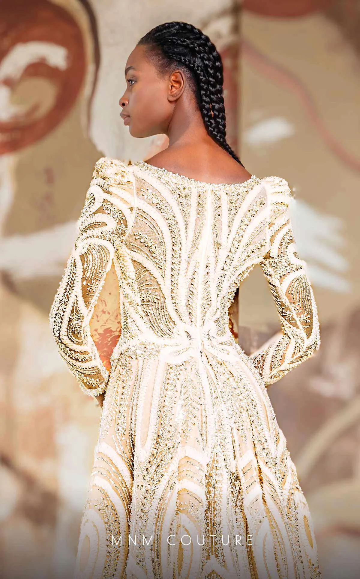 MNM Couture K4148 Champagne Long-Sleeve Gown sold by Alberto Nardoni product image thumbnail 4