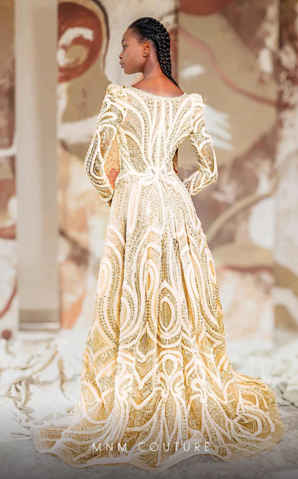 MNM Couture K4148 Champagne Long-Sleeve Gown sold by Alberto Nardoni product image thumbnail 2