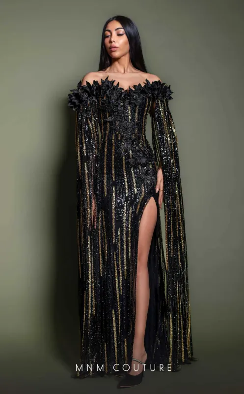 MNM Couture K4191 Black Evening Gown with Detailed Couture Finish made by MNM Couture