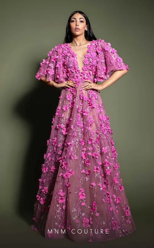 MNM Couture K4198 Fuchsia Floral Appliqué Gown made by MNM Couture