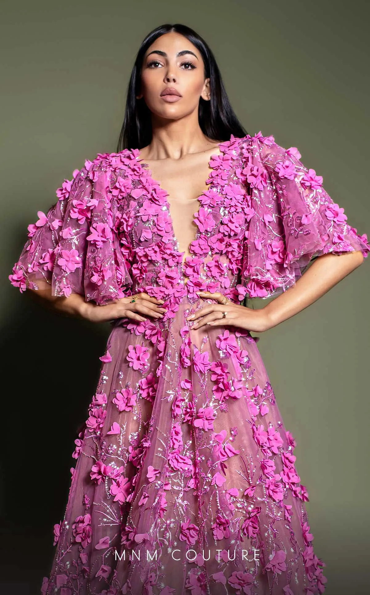 MNM Couture K4198 Fuchsia Floral Appliqué Gown sold by Alberto Nardoni product image thumbnail 2