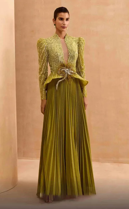MNM Couture V06941 Green Embroidered Evening Gown made by MNM Couture