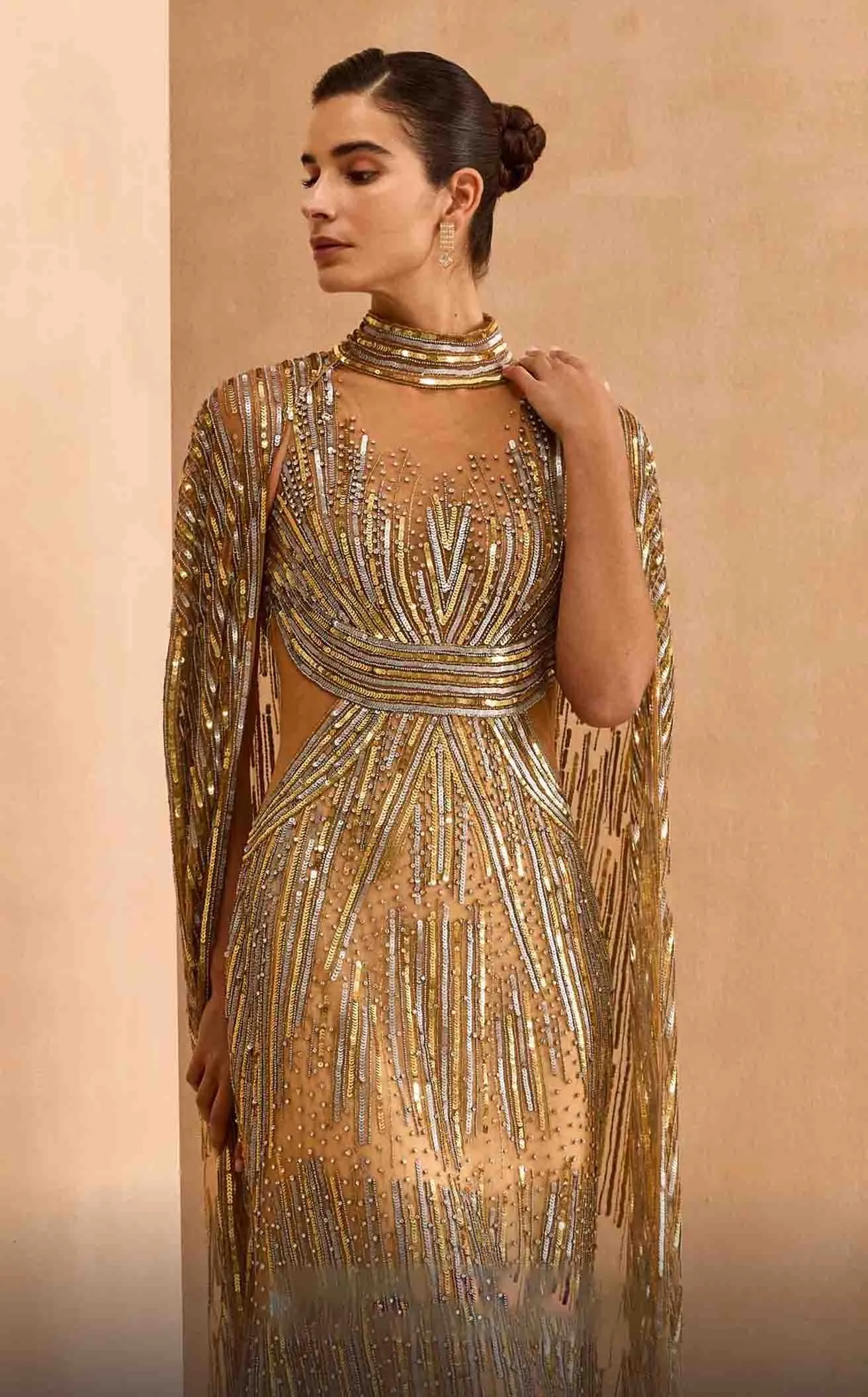 MNM Couture M1145 Embellished Sheer Cape Sleeve Gown – Black sold by Alberto Nardoni product image thumbnail 5