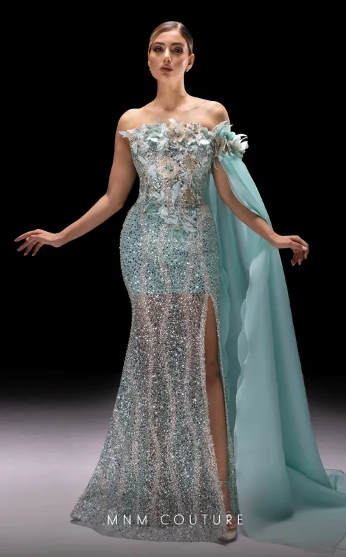 MNM Couture K4221 Aqua Off-Shoulder Evening Gown made by MNM Couture