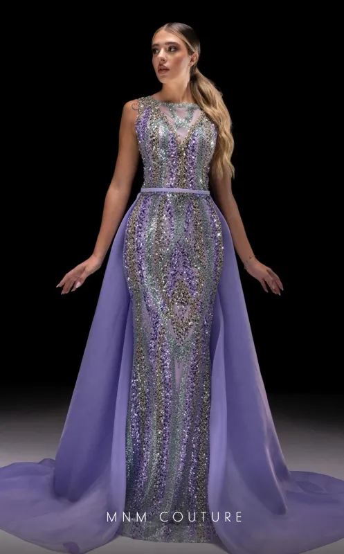 MNM Couture K4220 Lilac Patterned Sleeveless Gown made by MNM Couture