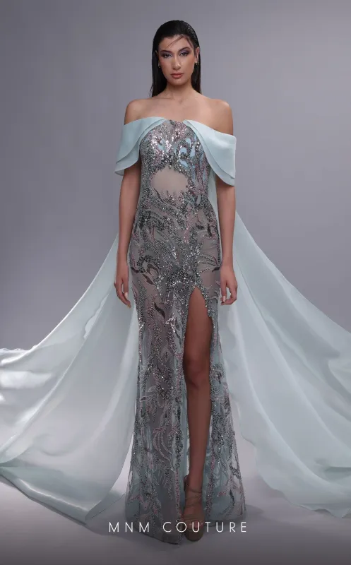 MNM Couture K4092 Aqua Sheath Gown with Illusion Midriff made by MNM Couture