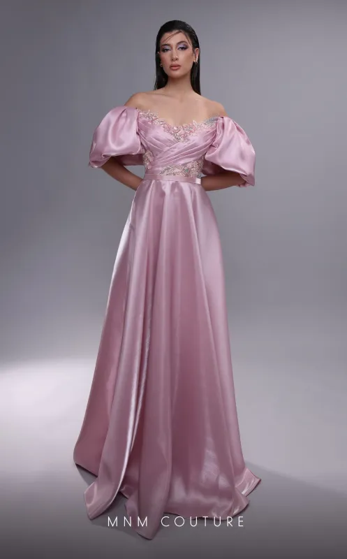 MNM Couture K4094 Off-Shoulder Pink Gown with Open Back made by MNM Couture