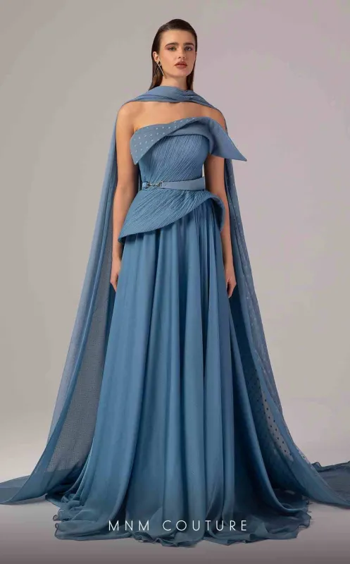 MNM Couture E0096 Blue Off-Shoulder Evening Gown made by MNM Couture