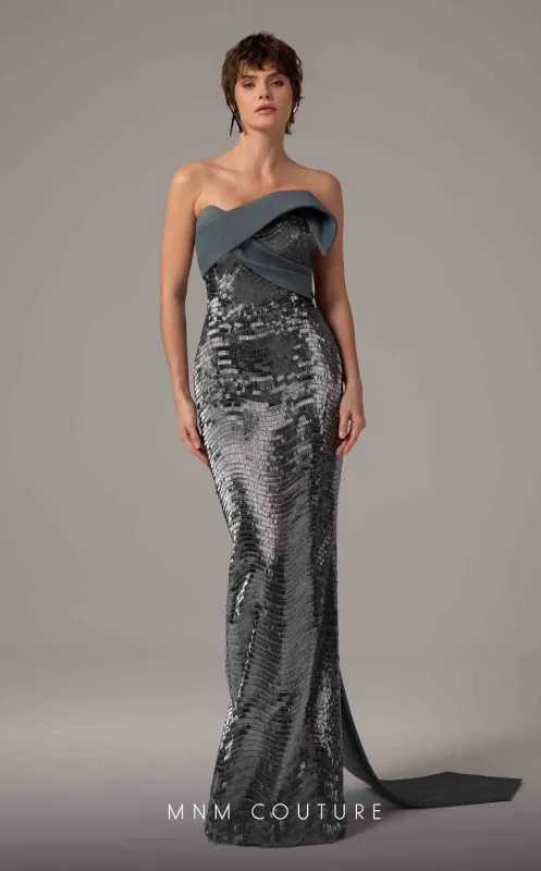 MNM Couture E0087 Silver Off-Shoulder Gown made by MNM Couture