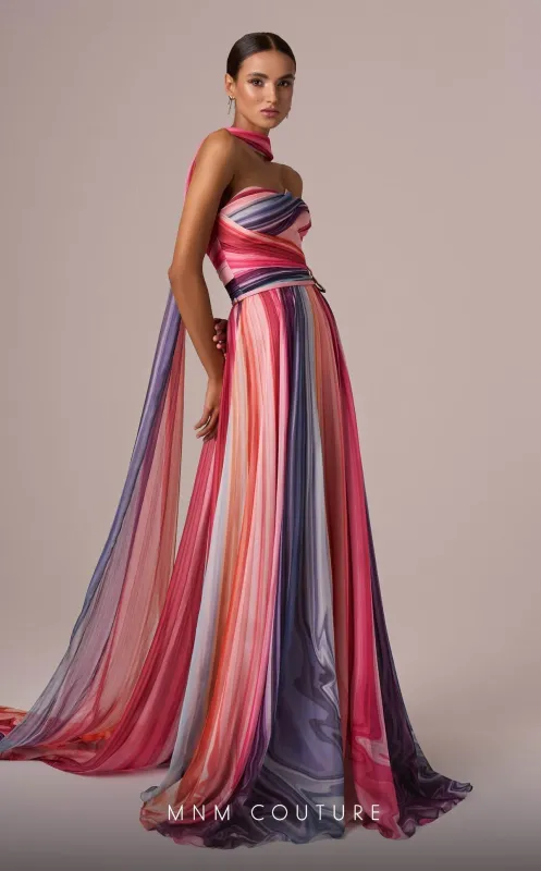 MNM Couture E0080 Off-Shoulder Multicolor Evening Gown with Scarf made by MNM Couture