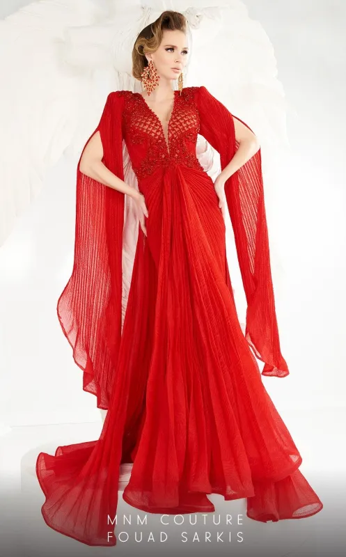 Fouad Sarkis 2569 Draped Light Pink Evening Gown with Beaded Appliqué made by MNM Couture