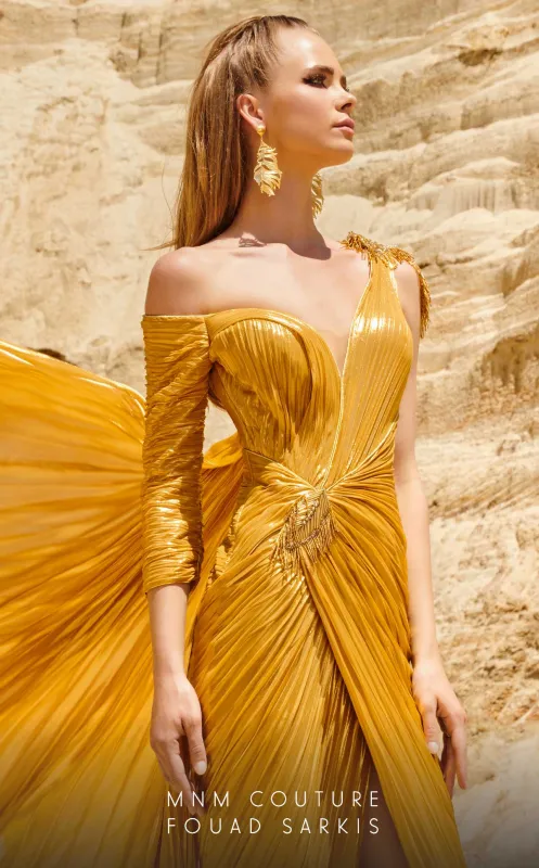 Fouad Sarkis 2744 Mint Evening Gown with Cape made by MNM Couture