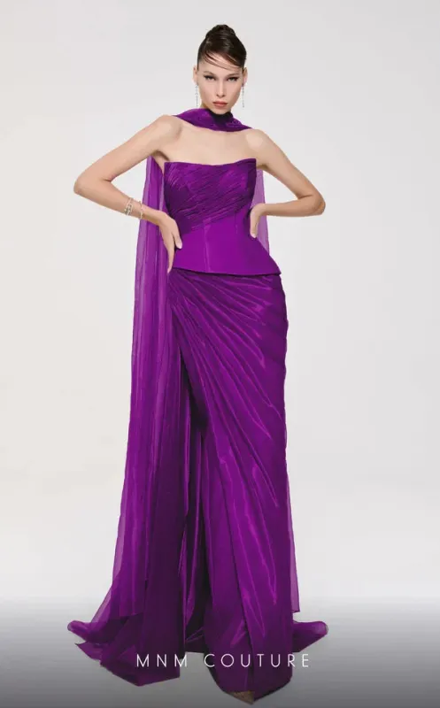 Fouad Sarkis F02894 Off-Shoulder Evening Gown with Scarf Detail made by MNM Couture
