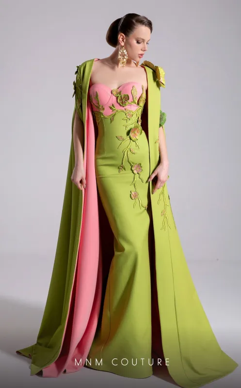 Fouad Sarkis F02917 Strapless Gown with Detachable Cape made by MNM Couture