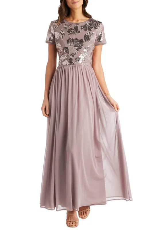 R&M Richards Short Sleeve Sequin Long Evening Gown made by R&M Richards