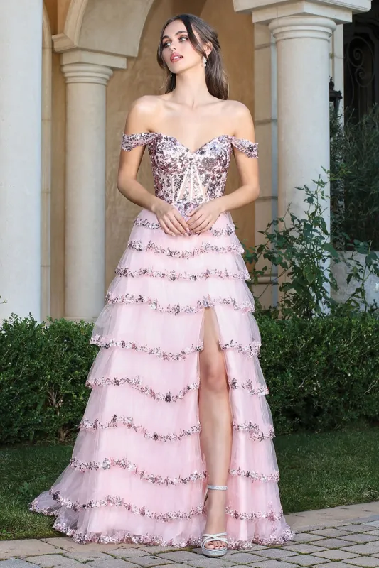 Adora Design 3213 Off Shoulder Sequin A Line Long Formal Prom Dress made by Alberto Nardoni