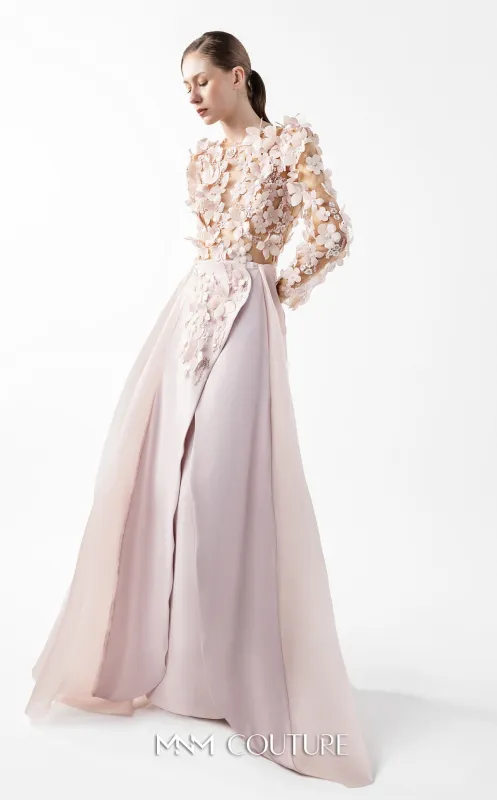 Gaby Charbachy G2035 Blush Pink 3D Floral Illusion Gown by MNM Couture made by MNM Couture