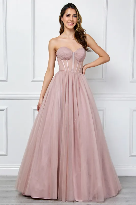 Strapless Tulle A-Line Gown Corset Bodice Formal Evening Dress By Amelia Couture 6202 made by Alberto Nardoni