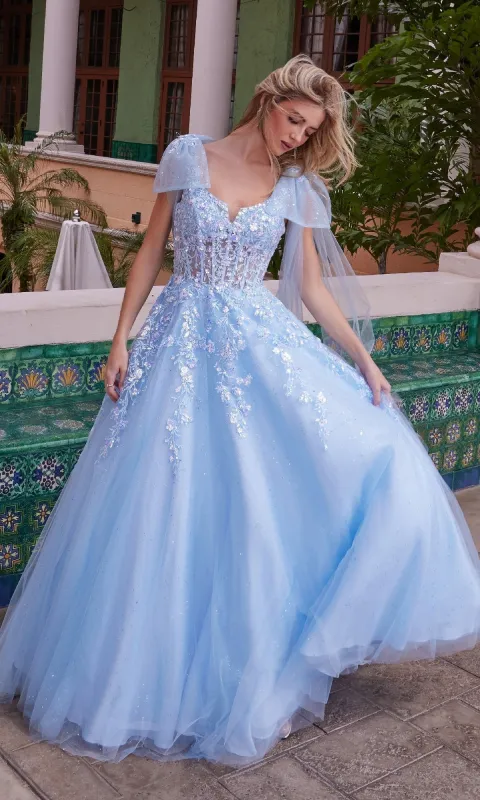 Nox Anabel H1680 Long Prom Dress with Shoulder Bows made by Alberto Nardoni