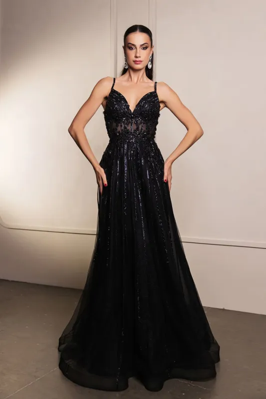 Long Evening Dress V-Neck Sequin A-Line Gown By Royal Queen RQ8143 made by Alberto Nardoni
