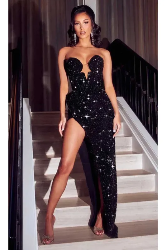 Portia and Scarlett PS23709C - Long Jeweled Dress with Plunging Neckline made by Alberto Nardoni