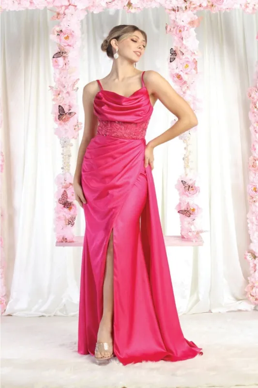 Royal Queen RQ8020 Sleeveless Sheer Side Sash Evening Gown made by Alberto Nardoni
