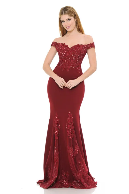 Off-Shoulder Beaded Embroidered Mermaid Formal Gown with Mesh Godet Skirt By Lenovia 8137 made by Alberto Nardoni