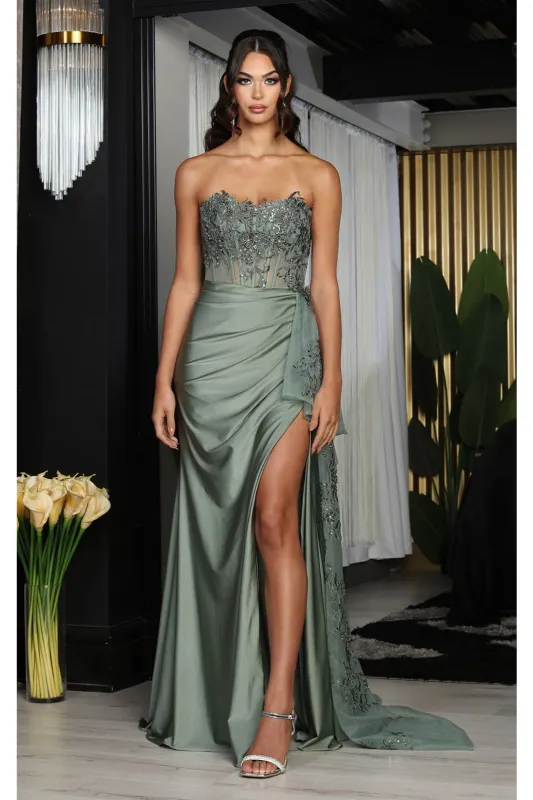 Prom Gown High Slit Sheath Strapless Dress By May Queen MQ2072 made by May Queen