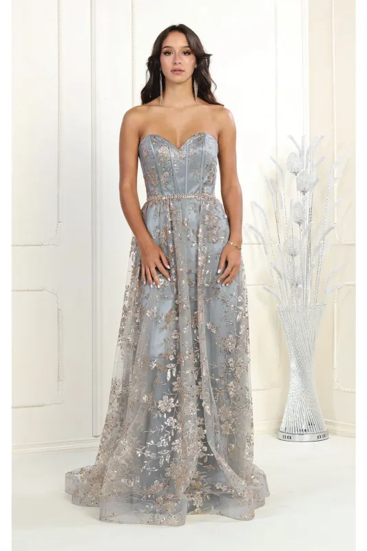 Sweetheart Prom Dress Floral Embroidered Long Strapless Evening Gown-New Collection made by May Queen