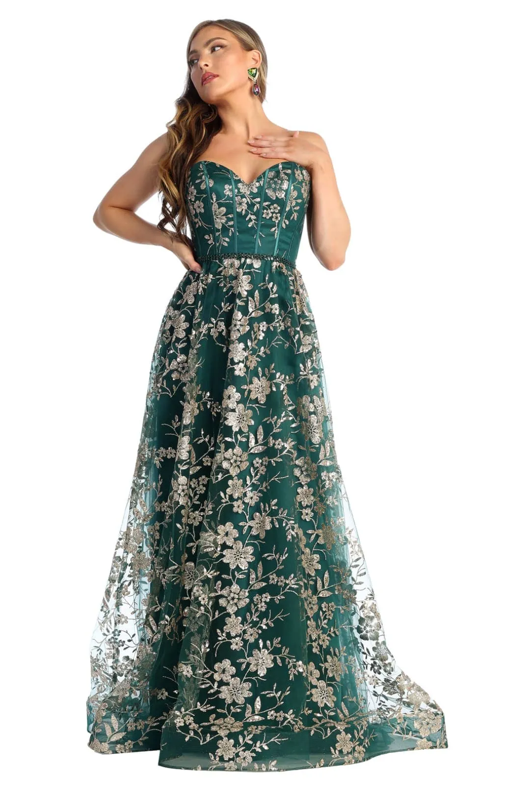 Sweetheart Prom Dress Floral Embroidered Long Strapless Evening Gown-New Collection sold by Alberto Nardoni product image thumbnail 5