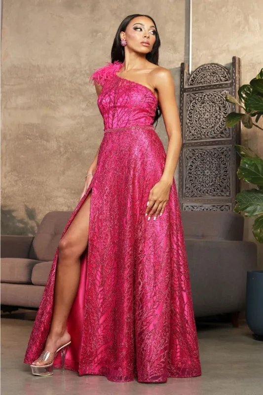 May Queen MQ2024 Asymmetrical Embellished Gala Gown with Slit made by May Queen