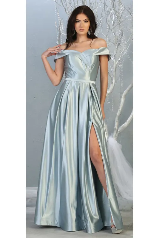 A-line Metallic Formal Unique Dress with Slit made by May Queen